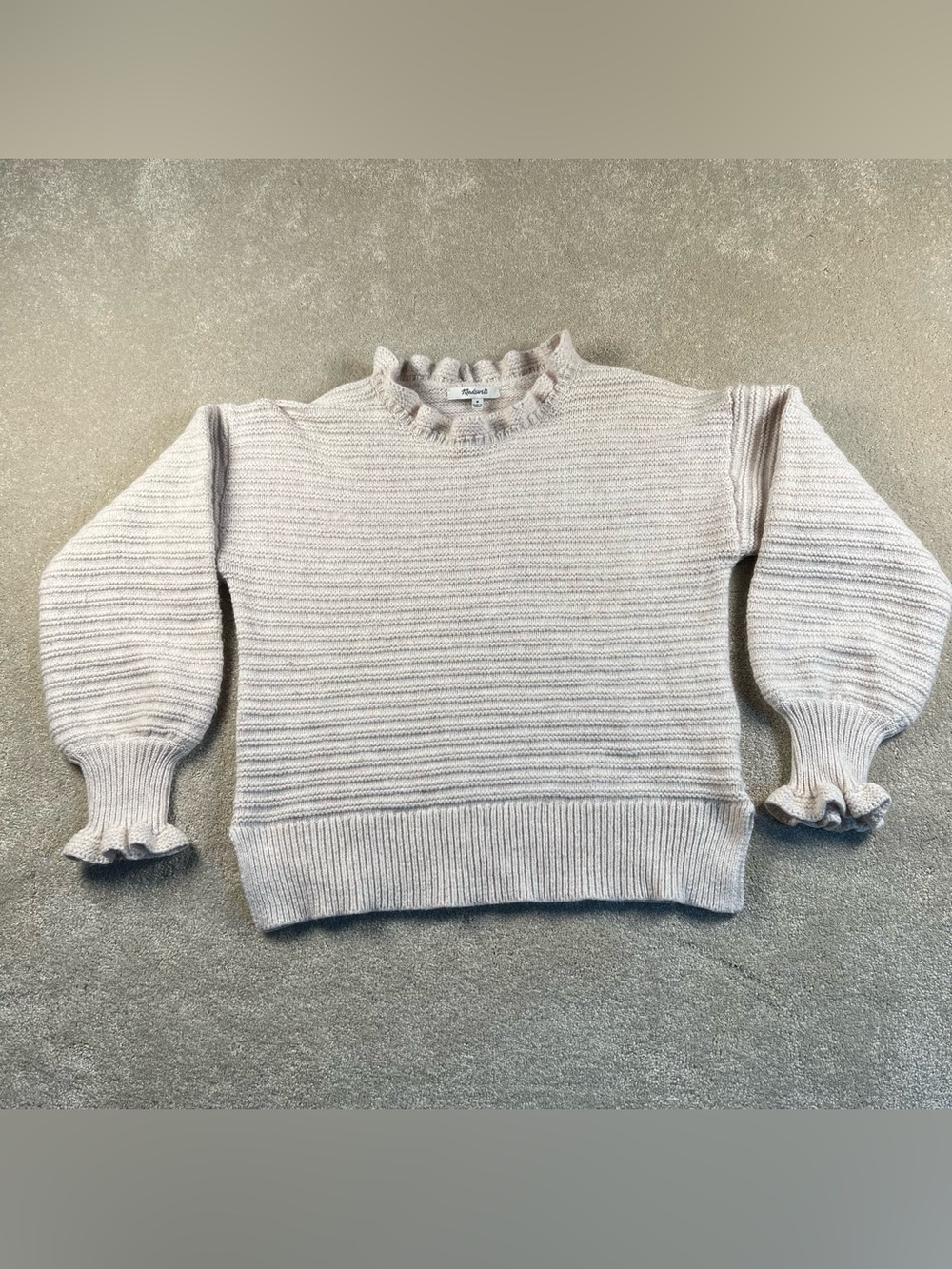 Madewell Sweater Beige Ruffle Neck and Cuff‎ Knit wool cotton Women's medium